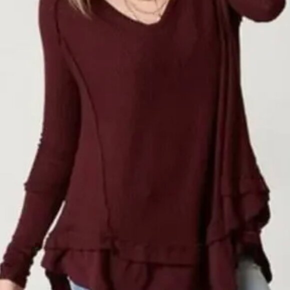 We the Free - Free People Cozy Waffle Laguna Thermal Burgundy Tunic Top XS - Picture 1 of 5